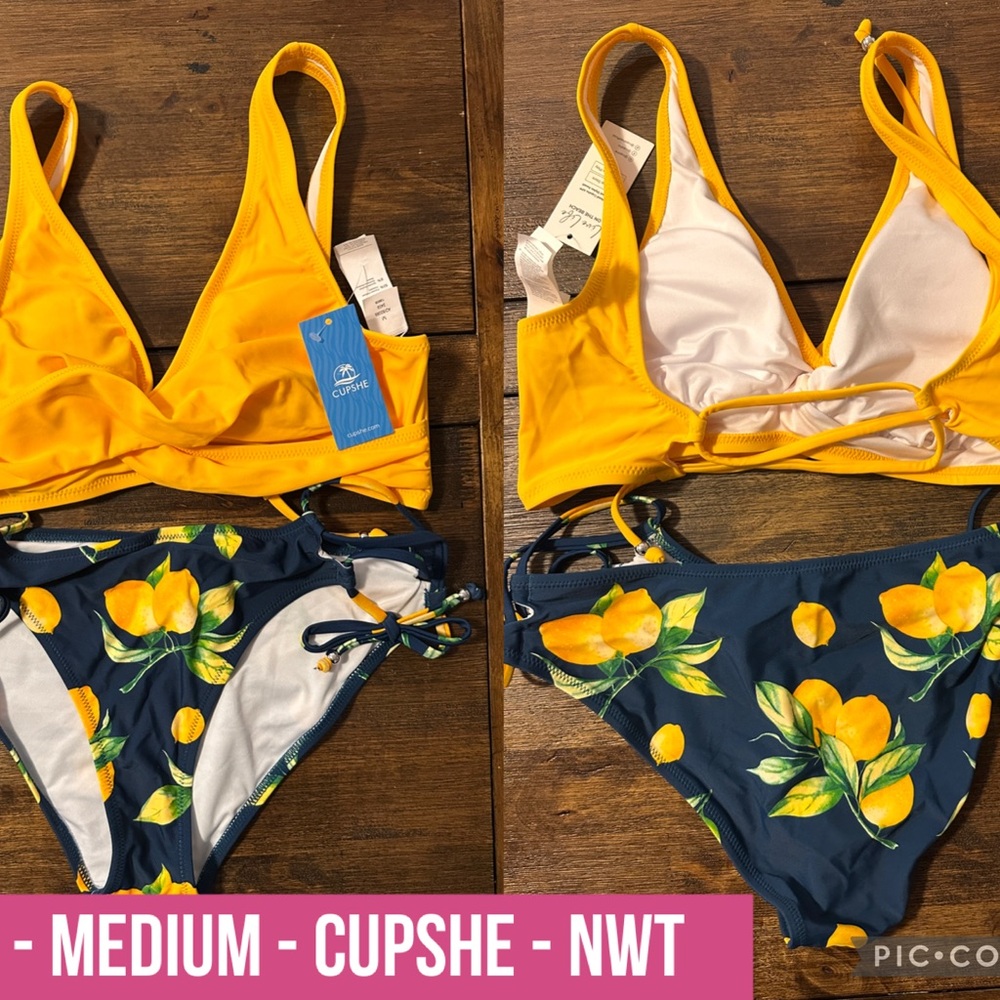 CUPSHE Yellow and Blue Lemon Print Bikini